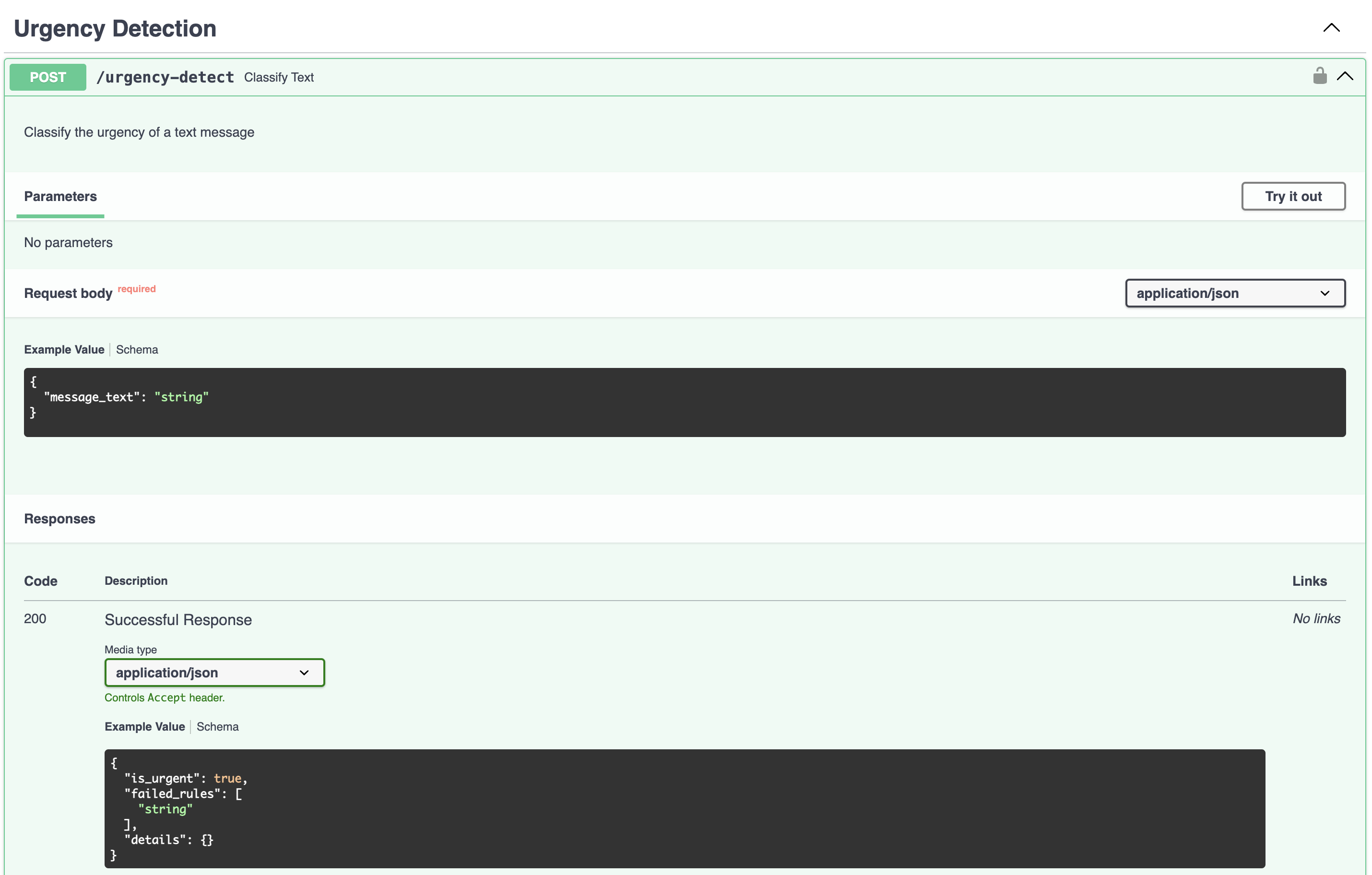 Urgency Detection Swagger